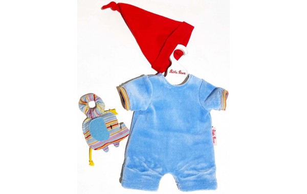 Light blue romper with hat and charm 12 - 13 inches