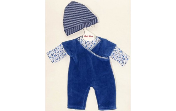 Blue romper with hat 12 - 13 inches