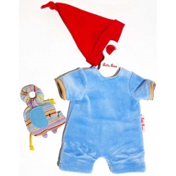 Light blue romper, hat, charm 12 - 13 inches