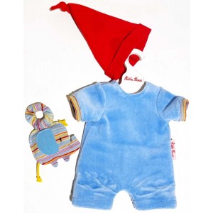 Light blue romper with hat and charm 12 - 13 inches