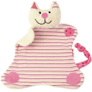 Organic pink stripe cat towel doll