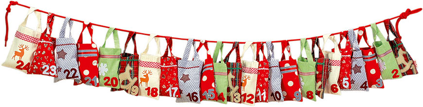 Season decorated sacks advent calendar